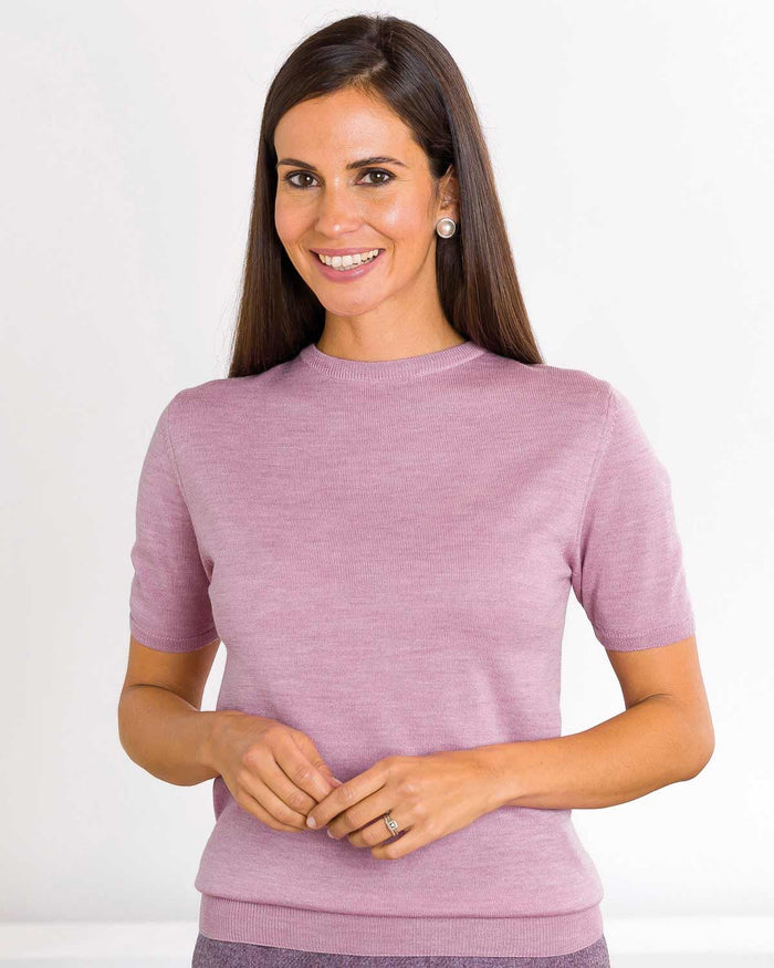 Merino Short Sleeve Crew Jumper - Dusky Pink - The Classic Boutique