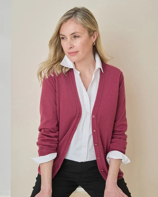 Merino Wool Cardigan - Rosewood