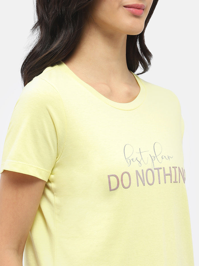 Msecret Typography T-Shirt With Striped Pajama Lime Green Nightsuit