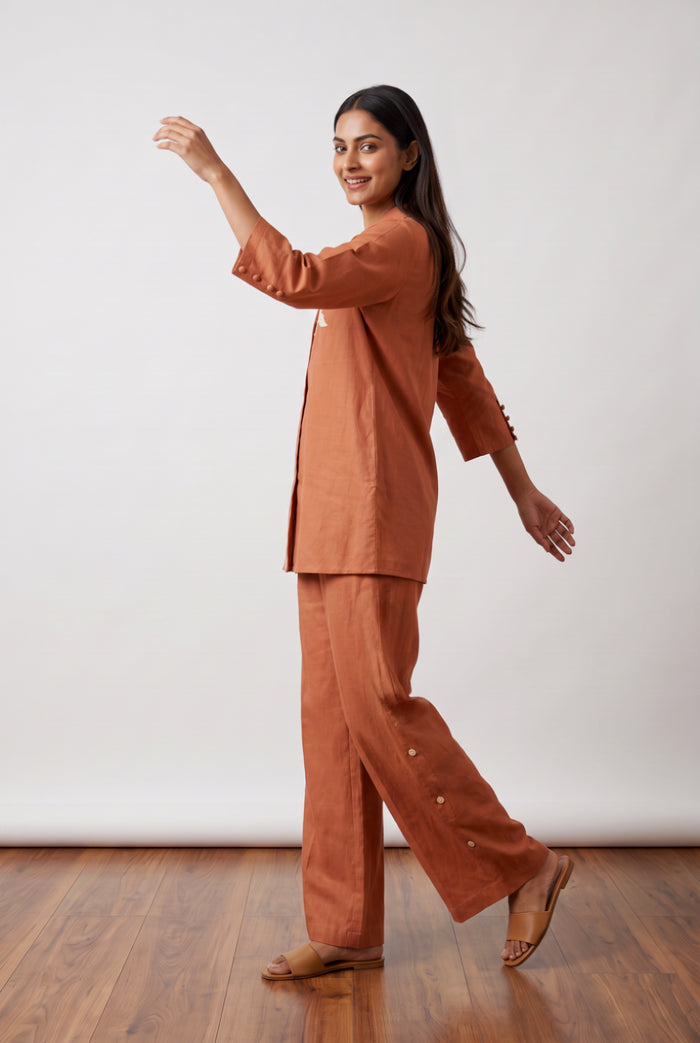 Peach Floral Embroidered Cotton Co-ord Set