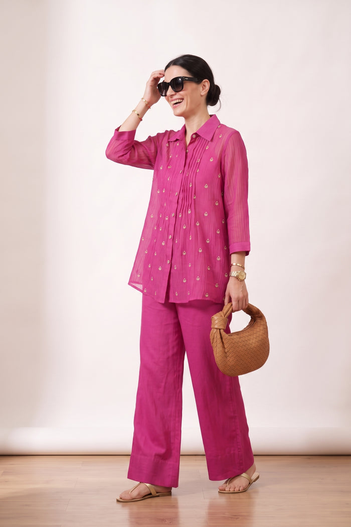 Pink Pintuck Embroidered Mul Chanderi Co-ord Set