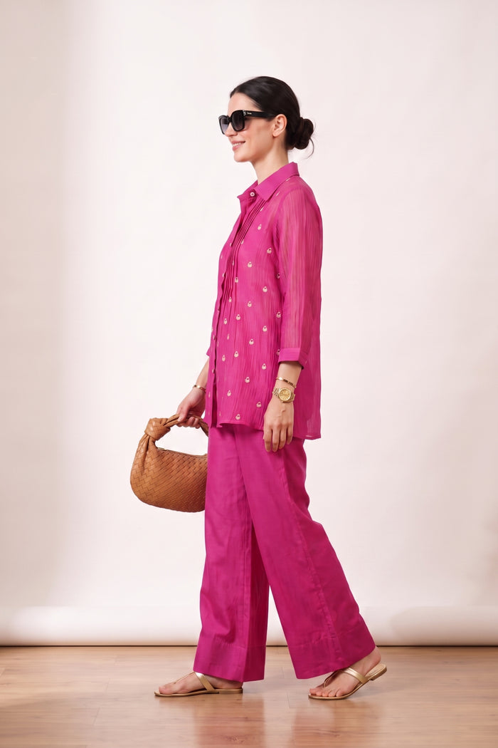 Pink Pintuck Embroidered Mul Chanderi Co-ord Set