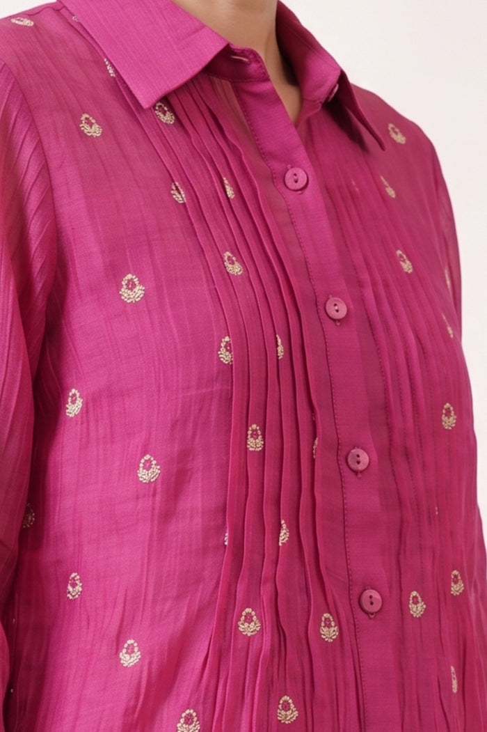 Pink Pintuck Embroidered Mul Chanderi Co-ord Set