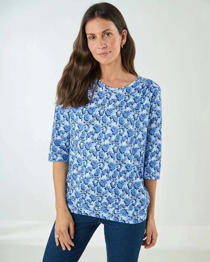 Printed Pure Cotton 3/4 Sleeve Blouson Top - Margot