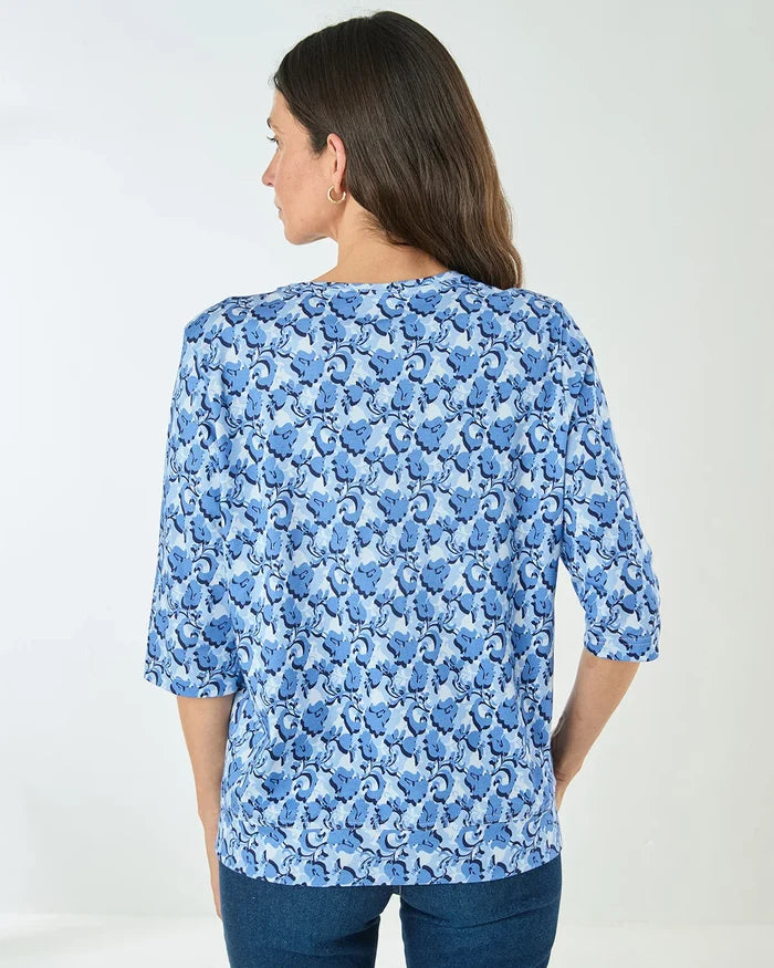 Printed Pure Cotton 3/4 Sleeve Blouson Top - Margot