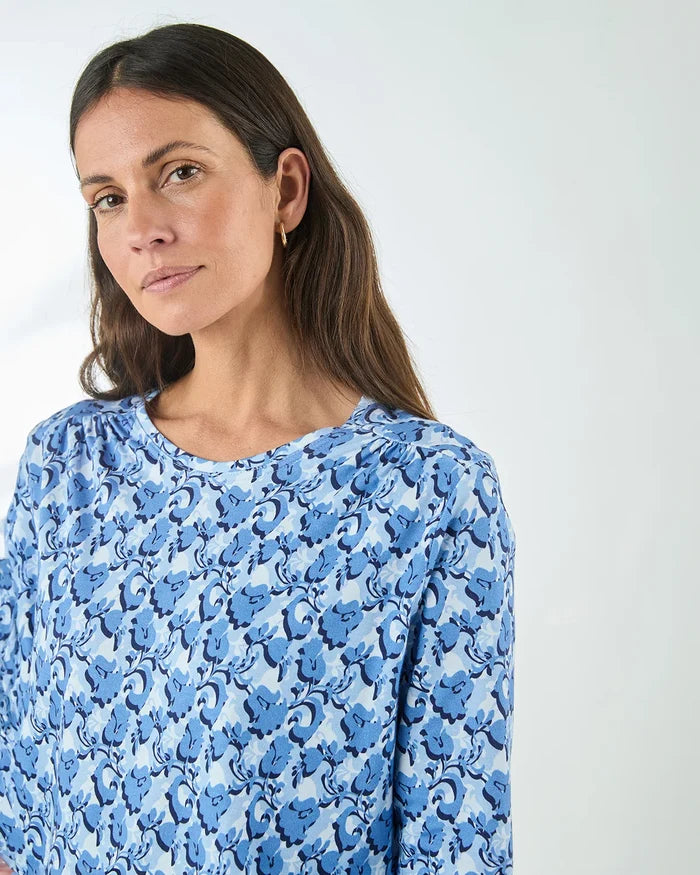 Printed Pure Cotton 3/4 Sleeve Blouson Top - Margot