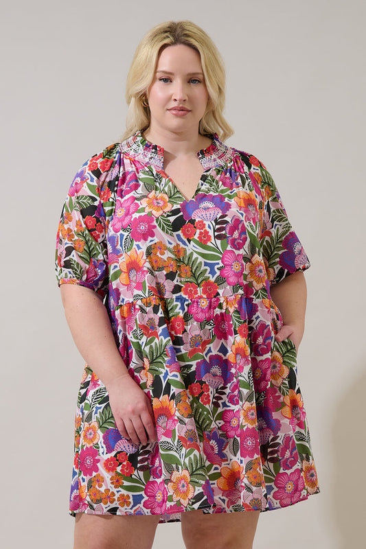 Rendal Floral Jesse Babydoll Mini Dress Curve