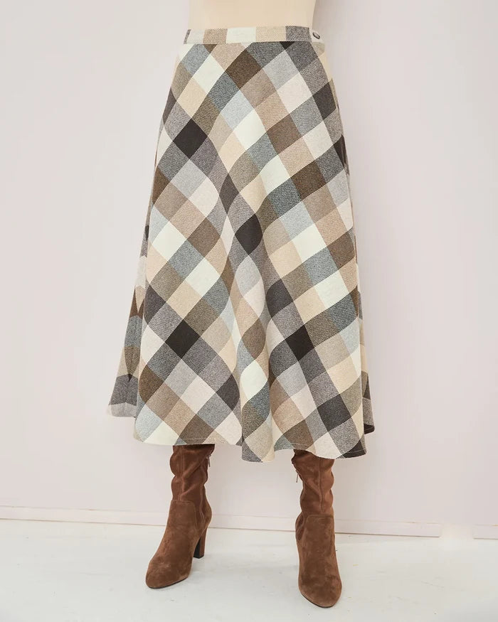 Roberta Checked Wool Mix  A Line Skirt