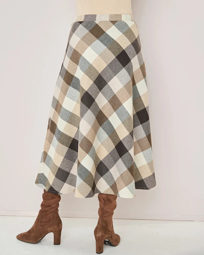 Roberta Checked Wool Mix  A Line Skirt