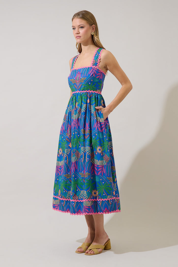 Rulley Pleated Midi Dress Yori Tropical