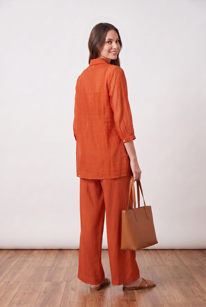 Rust Orange Pintuck Mul Chanderi Embroidered Co-ord Set