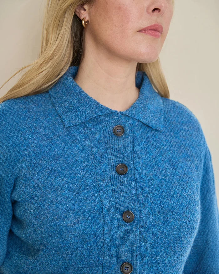 Shetland Cable Cardigan - Denim