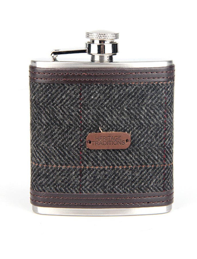 Tweed Hip Flask - Grey Herringbone #color_grey-herringbone