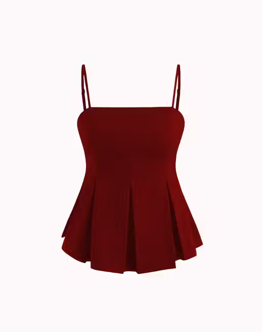 WIND Shoulder Strap Box Pleated Cami Top – Solid Sleeveless Polyester Top for Women