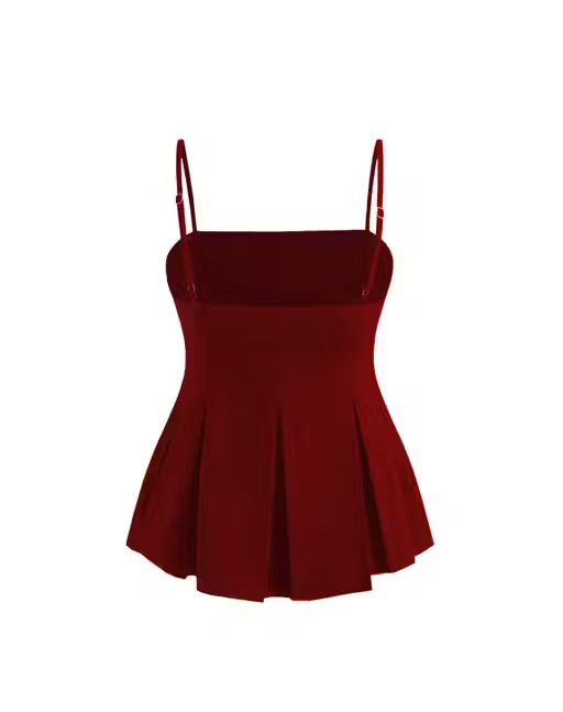 WIND Shoulder Strap Box Pleated Cami Top – Solid Sleeveless Polyester Top for Women