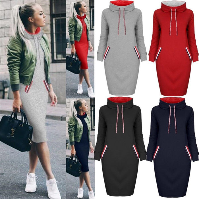🌨️Women’s Winter Hooded Sweater Dress – Warm Oversized Casual Hoodie Dress with Pockets